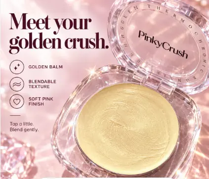 PINKYCRUSH Golden Balm Blush compact with a soft pink finish